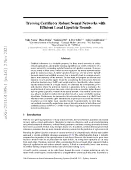 Training Certifiably Robust Neural Networks with Efficient Local
  Lipschitz Bounds