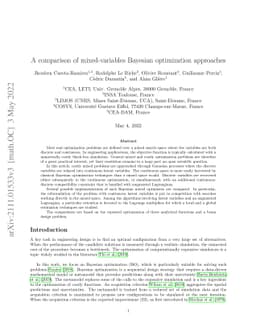 A comparison of mixed-variables Bayesian optimization approaches