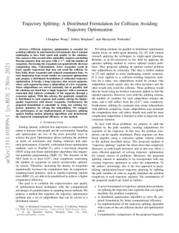Trajectory Splitting: A Distributed Formulation for Collision Avoiding
  Trajectory Optimization
