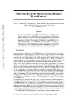 Model-Based Episodic Memory Induces Dynamic Hybrid Controls