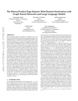 The Klarna Product Page Dataset: Web Element Nomination with Graph
  Neural Networks and Large Language Models