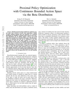 Proximal Policy Optimization with Continuous Bounded Action Space via
  the Beta Distribution