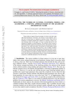 Selecting the number of clusters, clustering models, and algorithms. A
  unifying approach based on the quadratic discriminant score