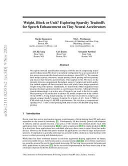 Weight, Block or Unit? Exploring Sparsity Tradeoffs for Speech
  Enhancement on Tiny Neural Accelerators