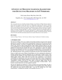 A Survey of Machine Learning Algorithms for Detecting Malware in IoT
  Firmware