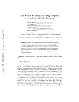 Skin Cancer Classification using Inception Network and Transfer Learning