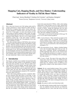 Slapping Cats, Bopping Heads, and Oreo Shakes: Understanding Indicators
  of Virality in TikTok Short Videos