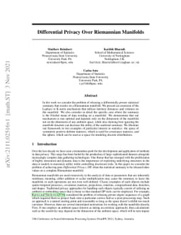 Differential Privacy Over Riemannian Manifolds