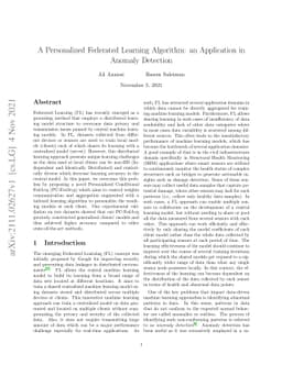 A Personalized Federated Learning Algorithm: an Application in Anomaly
  Detection