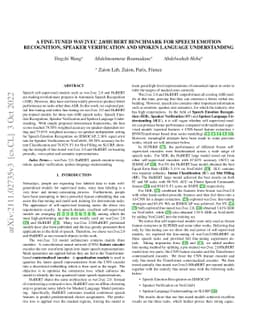 A Fine-tuned Wav2vec 2.0/HuBERT Benchmark For Speech Emotion
  Recognition, Speaker Verification and Spoken Language Understanding