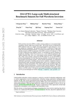 OpenFWI: Large-Scale Multi-Structural Benchmark Datasets for Seismic
  Full Waveform Inversion