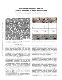 Learning to Manipulate Tools by Aligning Simulation to Video
  Demonstration