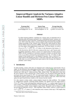Improved Regret Analysis for Variance-Adaptive Linear Bandits and
  Horizon-Free Linear Mixture MDPs