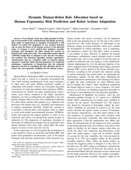 Dynamic Human-Robot Role Allocation based on Human Ergonomics Risk
  Prediction and Robot Actions Adaptation