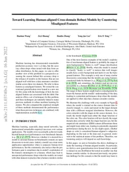 Toward Learning Human-aligned Cross-domain Robust Models by Countering
  Misaligned Features