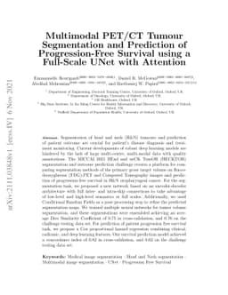 Multimodal PET/CT Tumour Segmentation and Prediction of Progression-Free
  Survival using a Full-Scale UNet with Attention