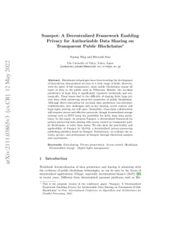 Sunspot: A Decentralized Framework Enabling Privacy for Authorizable
  Data Sharing on Transparent Public Blockchains