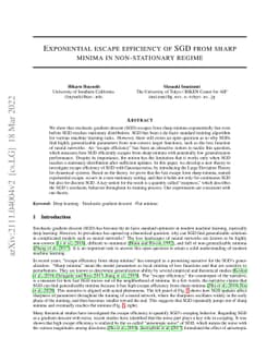 Exponential escape efficiency of SGD from sharp minima in non-stationary
  regime