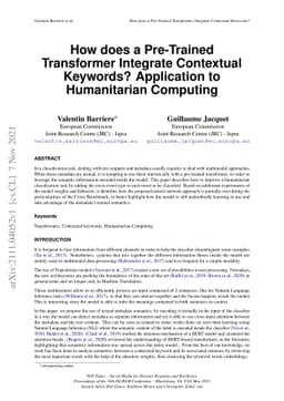 How does a Pre-Trained Transformer Integrate Contextual Keywords?
  Application to Humanitarian Computing