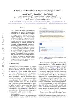 A Word on Machine Ethics: A Response to Jiang et al. (2021)