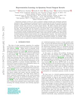 Representation Learning via Quantum Neural Tangent Kernels