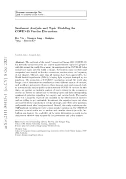 Sentiment Analysis and Topic Modeling for COVID-19 Vaccine Discussions