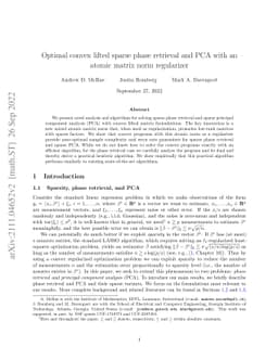 Optimal convex lifted sparse phase retrieval and PCA with an atomic
  matrix norm regularizer