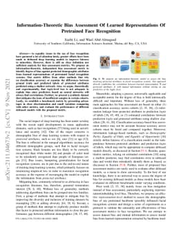 Information-Theoretic Bias Assessment Of Learned Representations Of
  Pretrained Face Recognition