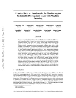 SustainBench: Benchmarks for Monitoring the Sustainable Development
  Goals with Machine Learning