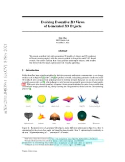 Evolving Evocative 2D Views of Generated 3D Objects