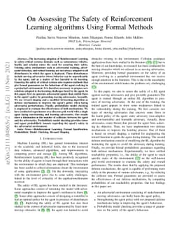 On Assessing The Safety of Reinforcement Learning algorithms Using
  Formal Methods
