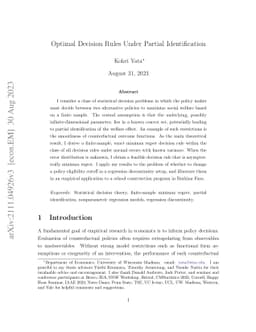 Optimal Decision Rules Under Partial Identification