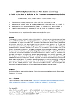 Conformity Assessments and Post-market Monitoring: A Guide to the Role
  of Auditing in the Proposed European AI Regulation