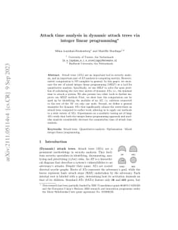 Attack time analysis in dynamic attack trees via integer linear
  programming