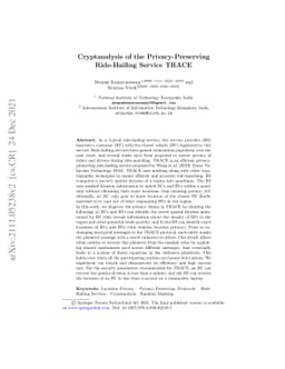 Cryptanalysis of the Privacy-Preserving Ride-Hailing Service TRACE