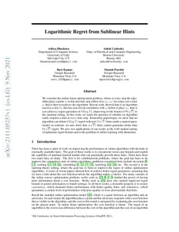 Logarithmic Regret from Sublinear Hints