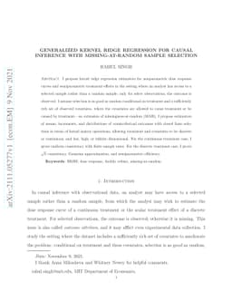 Generalized Kernel Ridge Regression for Causal Inference with
  Missing-at-Random Sample Selection