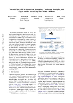 Towards Tractable Mathematical Reasoning: Challenges, Strategies, and
  Opportunities for Solving Math Word Problems