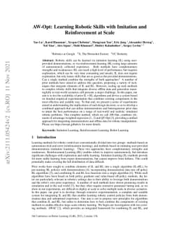 AW-Opt: Learning Robotic Skills with Imitation and Reinforcement at
  Scale