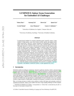LUMINOUS: Indoor Scene Generation for Embodied AI Challenges