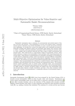 Multi-Objective Optimization for Value-Sensitive and Sustainable Basket
  Recommendations