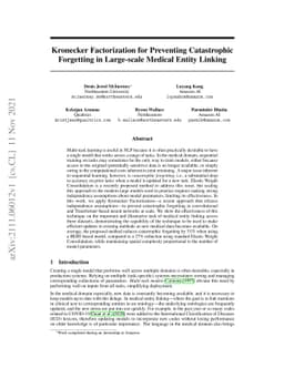 Kronecker Factorization for Preventing Catastrophic Forgetting in
  Large-scale Medical Entity Linking