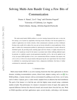 Solving Multi-Arm Bandit Using a Few Bits of Communication