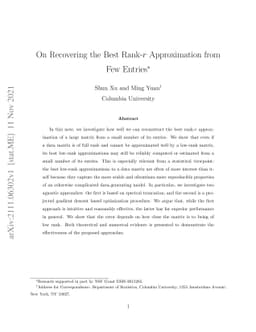 On Recovering the Best Rank-r Approximation from Few Entries