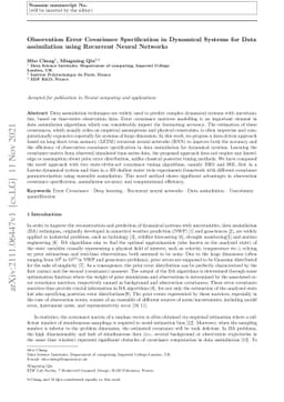 Observation Error Covariance Specification in Dynamical Systems for Data
  assimilation using Recurrent Neural Networks