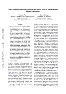 Variation and generality in encoding of syntactic anomaly information in
  sentence embeddings