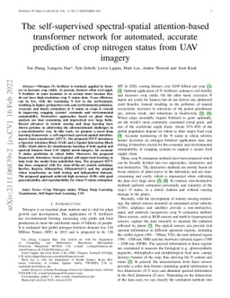 The self-supervised spectral-spatial attention-based transformer network
  for automated, accurate prediction of crop nitrogen status from UAV imagery