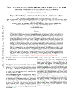 Impact of loss functions on the performance of a deep neural network
  designed to restore low-dose digital mammography