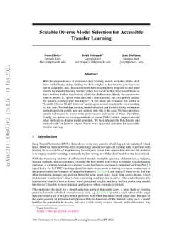 Scalable Diverse Model Selection for Accessible Transfer Learning