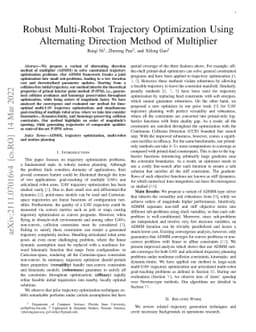 Robust Multi-Robot Trajectory Optimization Using Alternating Direction
  Method of Multiplier